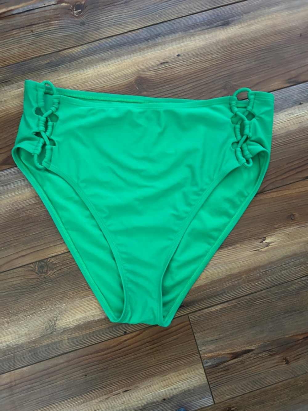 Shade & Shore Kelly Green High-Rise Bikini Bottoms with cut out detail
